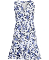 Lands' End Women's Sleeveless Cotton Jersey Notch Neck Flounce Dress