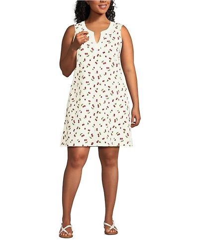 Lands' End Plus Cotton Jersey Notch Neck Dress