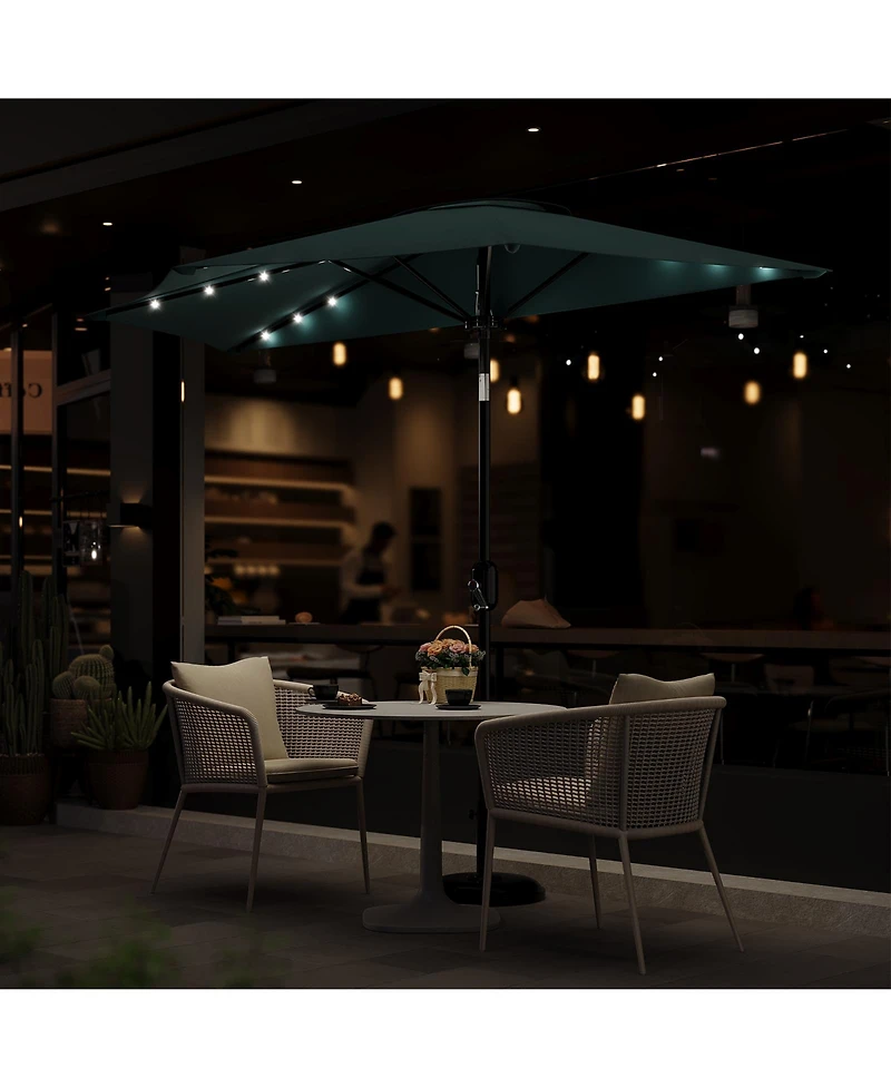 homfan 9FT Half Patio Umbrella with Led Lights, Uv Protection, Sturdy Canopy and Easy Crank for Patio, Garden, Deck, Balcony Table
