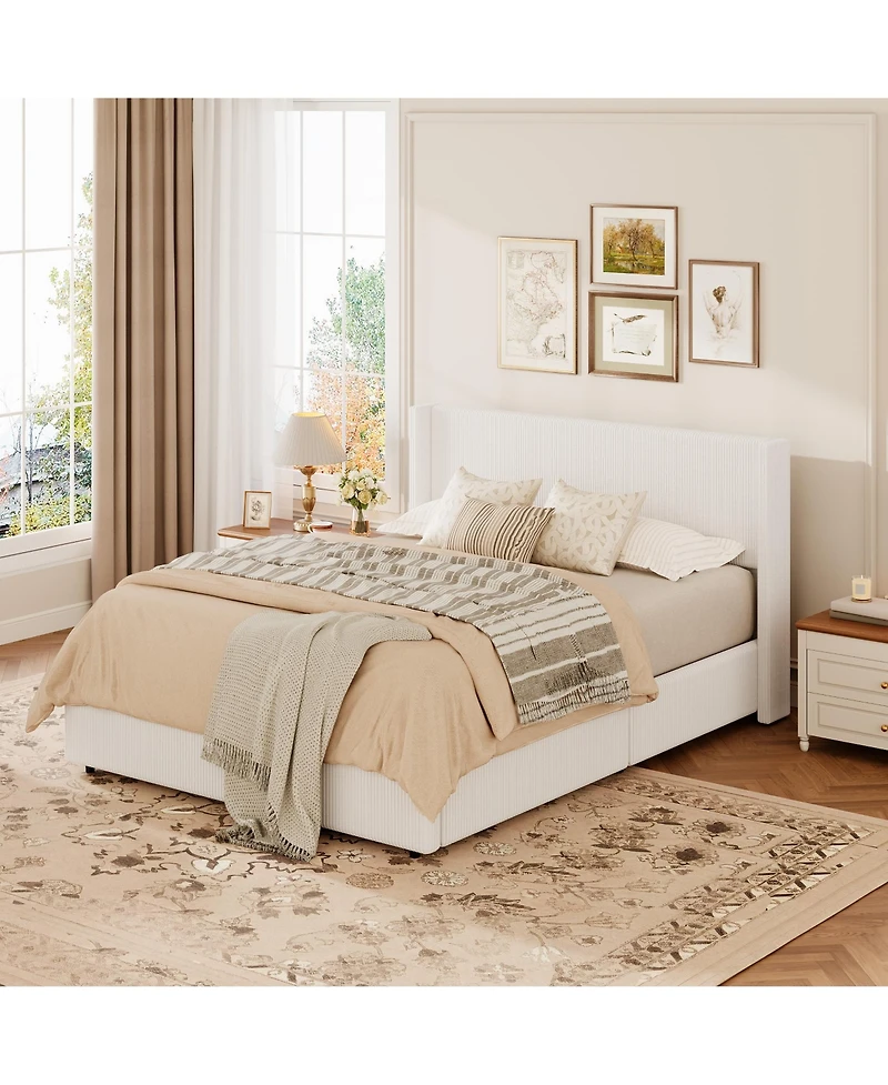 gaomon Lift Up Storage Bed Frame – Corduroy Upholstered Platform with Gas Lift, Padded Headboard, No Box Spring Needed