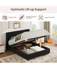 gaomon Lift Up Storage Bed Frame – Corduroy Upholstered Platform with Gas Lift, Padded Headboard, No Box Spring Needed
