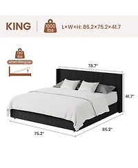 gaomon Lift Up Storage Bed Frame - Corduroy Upholstered Platform Bed with Gas Lift, Padded Headboard
