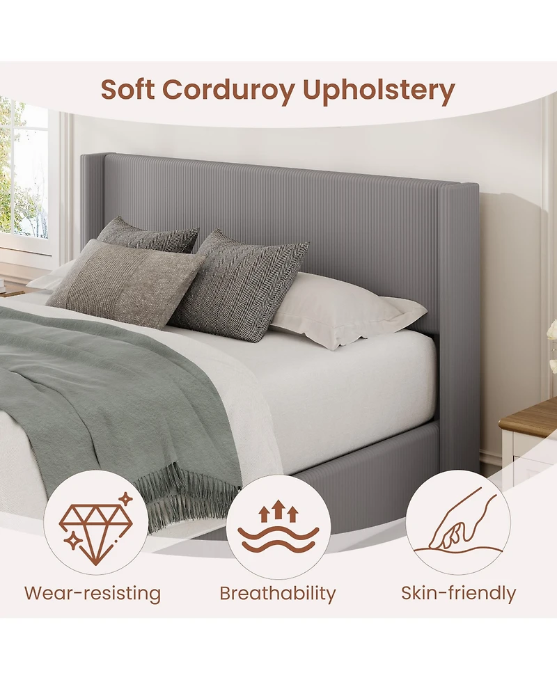 gaomon Lift Up Storage Bed Frame - Corduroy Upholstered Platform Bed with Gas Lift, Padded Headboard