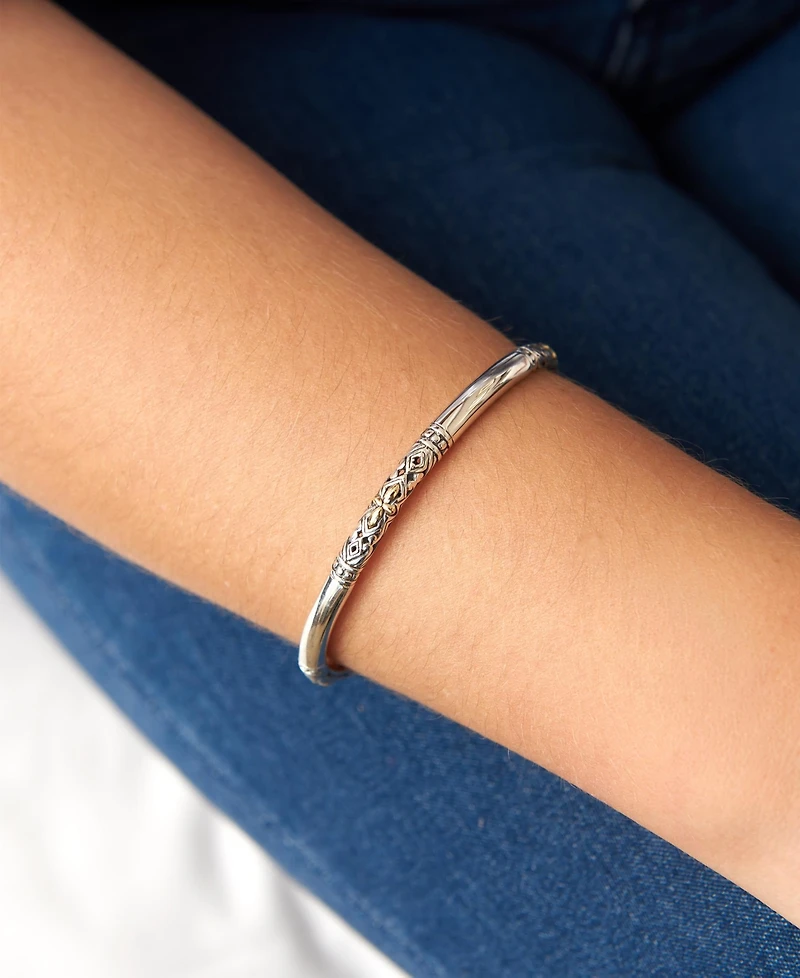 Devata Filigree Bangle Slide-on Bracelet Sterling Silver and 18K Gold Accents