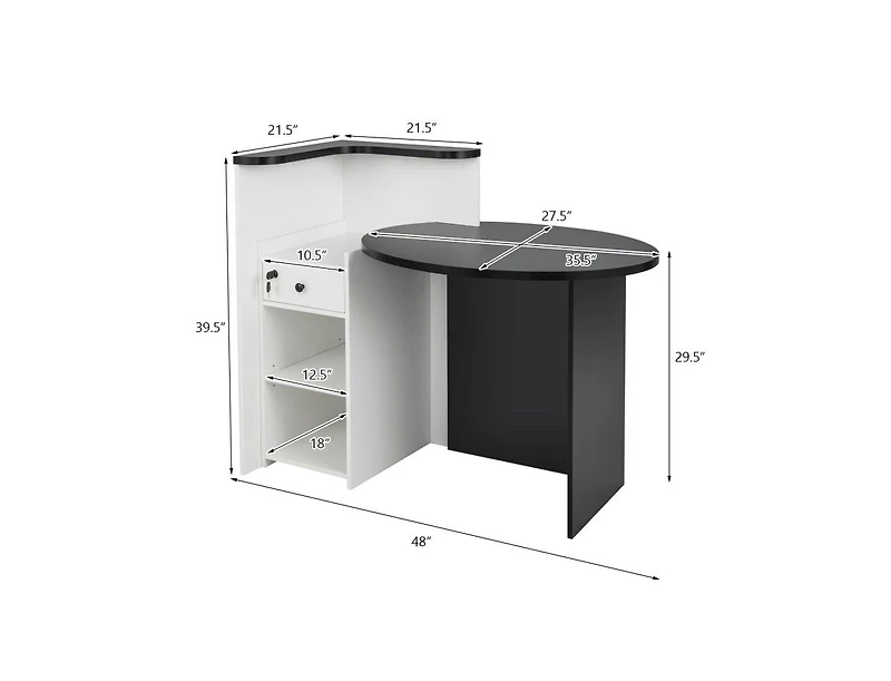 Front Reception Office Desk with Open Shelf and Lockable Drawer for Organized Secure Workspace