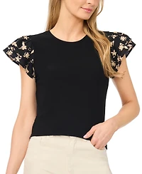 CeCe Women's Ruffle-Sleeve Crewneck Top