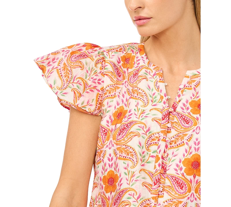 CeCe Women's Flutter-Sleeve Printed Blouse