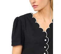 CeCe Women's Short-Sleeve V-Neck Scallop Edge Top