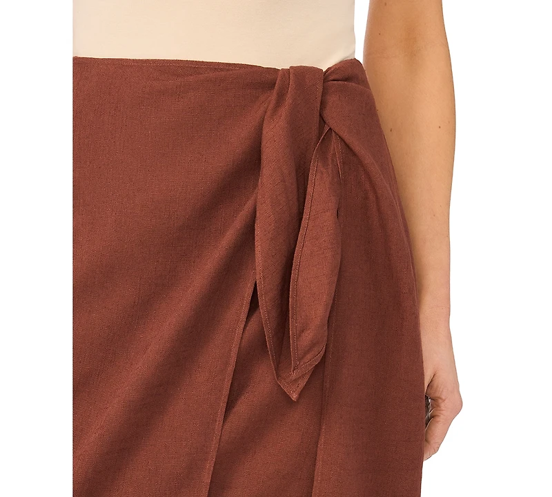 CeCe Women's Wide-Tie Slit Piping Trim Midi Skirt