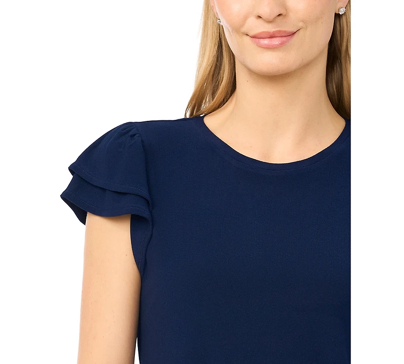 CeCe Women's Double Ruffle-Sleeve Crewneck Top