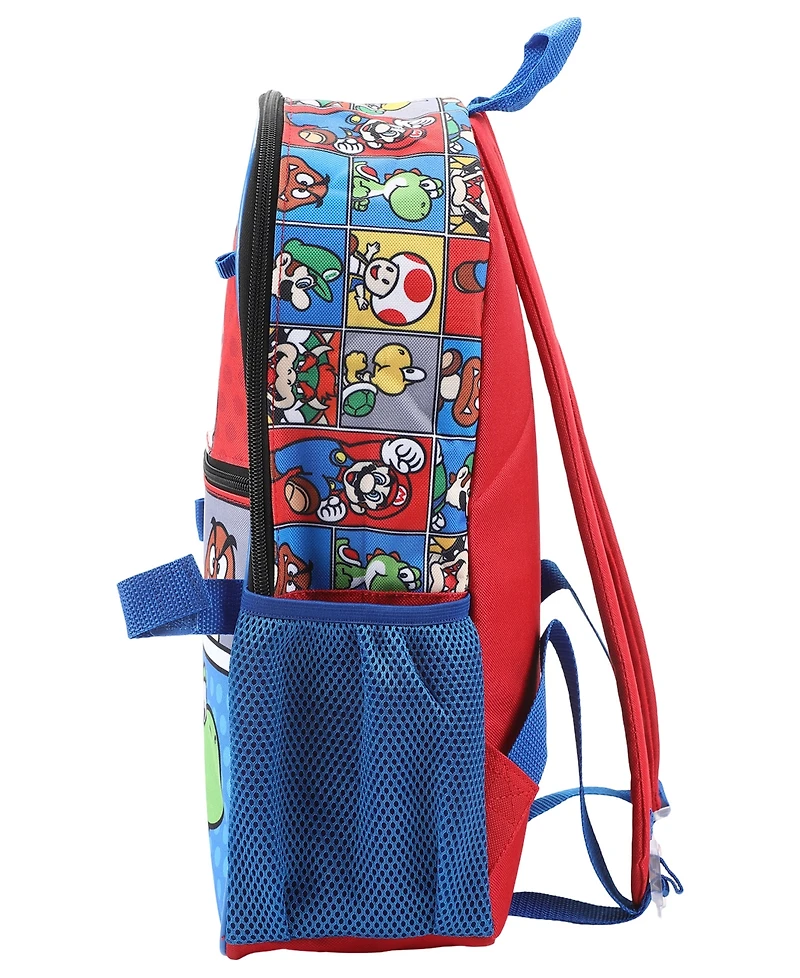 Super Mario Boys' Backpack, Lunch Bag, Pencil Case, Key Chain and Caraniber, 5-Piece Set