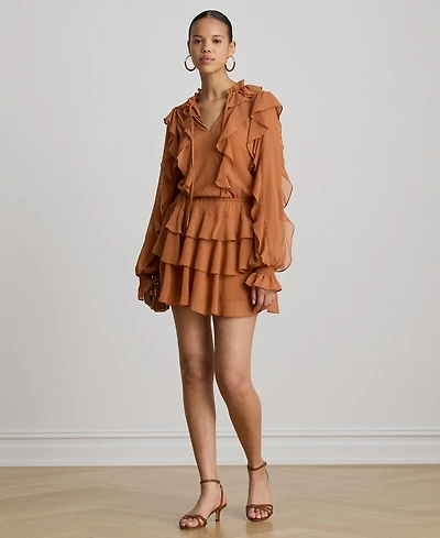 Lauren Ralph Women's Ruffle-Trim Tiered A-Line Dress