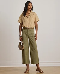 Lauren Ralph Women's Linen Short-Sleeve Camp Shirt