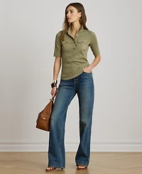 Lauren Ralph Women's Slim-Fit Short-Sleeve Collared Top