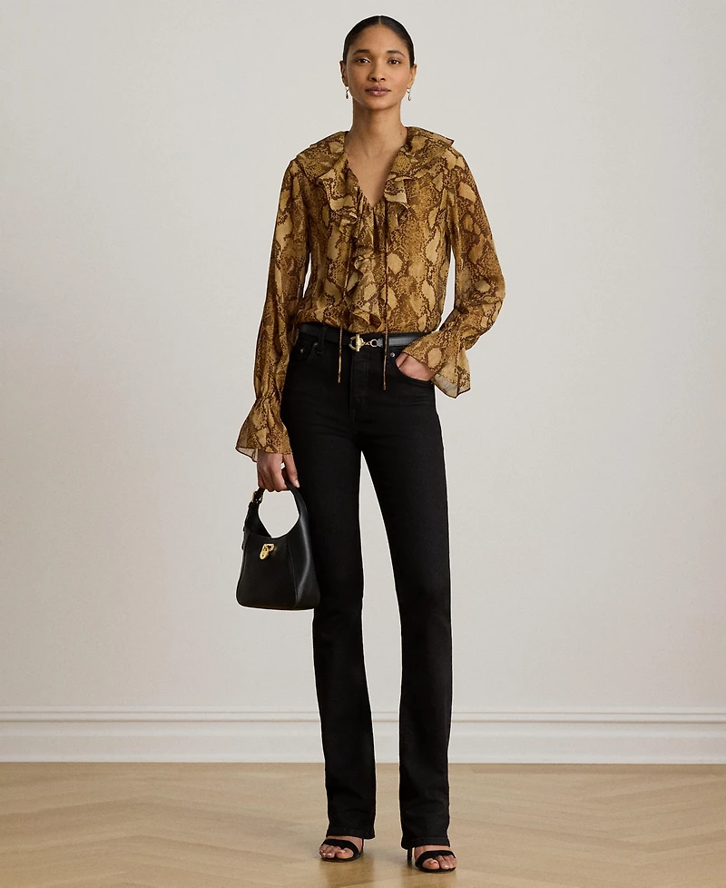 Lauren Ralph Ruffle-Trim V-Neck Blouse