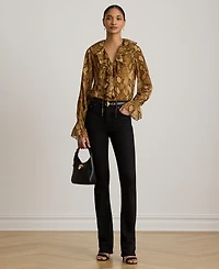 Lauren Ralph Ruffle-Trim V-Neck Blouse