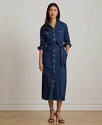 Lauren Ralph Lauren Women's Collared Belted Denim Midi Shirt Dress