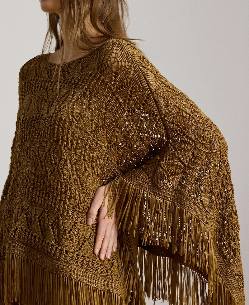 Lauren Ralph Lauren Women's Fringe-Trim Oversized Boat Neck Poncho