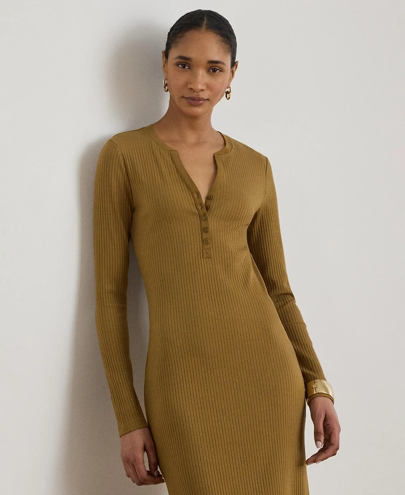 Lauren Ralph Women's Slim-Fit Henley Neck Midi Dress