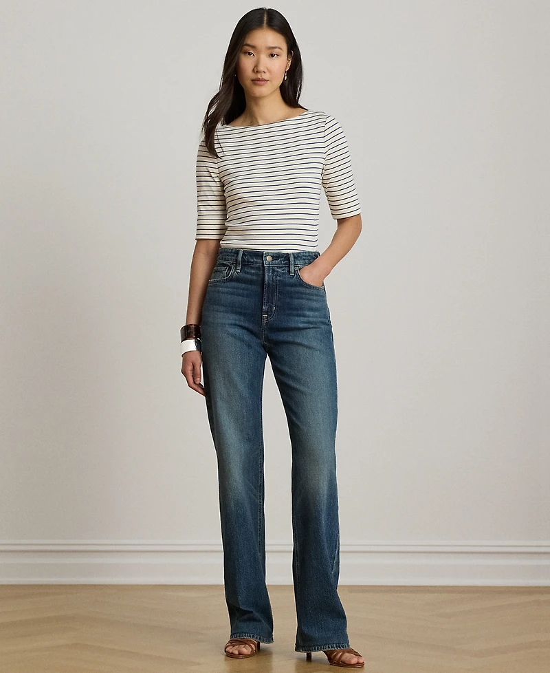 Lauren Ralph Petite Striped Boat Neck T-Shirt