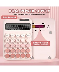 Danrong Mechanical Switch Big Button Calculator, 12 Digits Solar/Battery, Large Lcd Display Cute Pink for Teachers Students