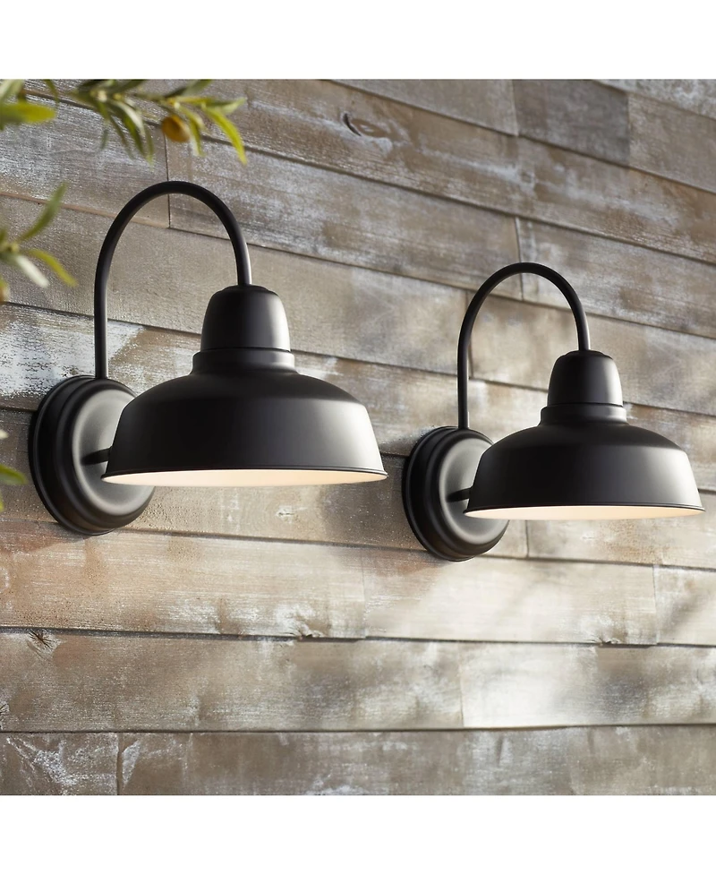 John Timberland Urban Barn Rustic Industrial Farmhouse Outdoor Wall Light Fixtures Set of 2 Metal Gooseneck Arms Downlight 13 inches Post