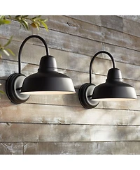 John Timberland Urban Barn Rustic Industrial Farmhouse Outdoor Wall Light Fixtures Set of 2 Metal Gooseneck Arms Downlight 13 inches Post