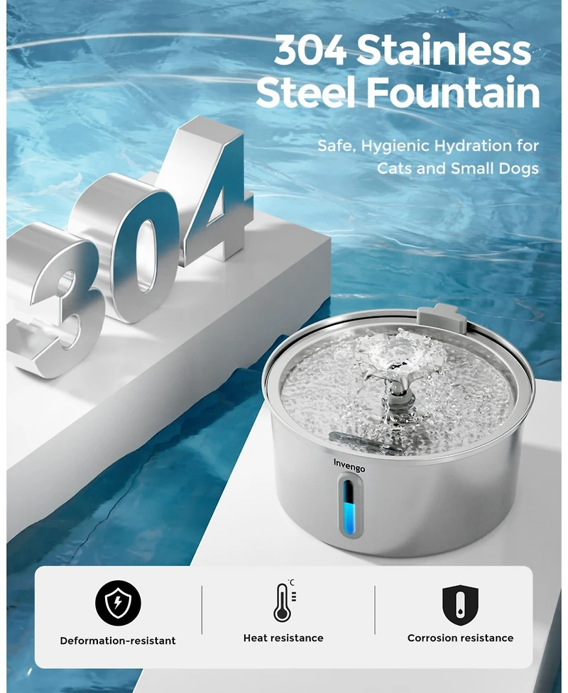 Ltmate Cat Water Fountain Stainless Steel, Automatic, Ultra Quiet Pump,Easy to Clean