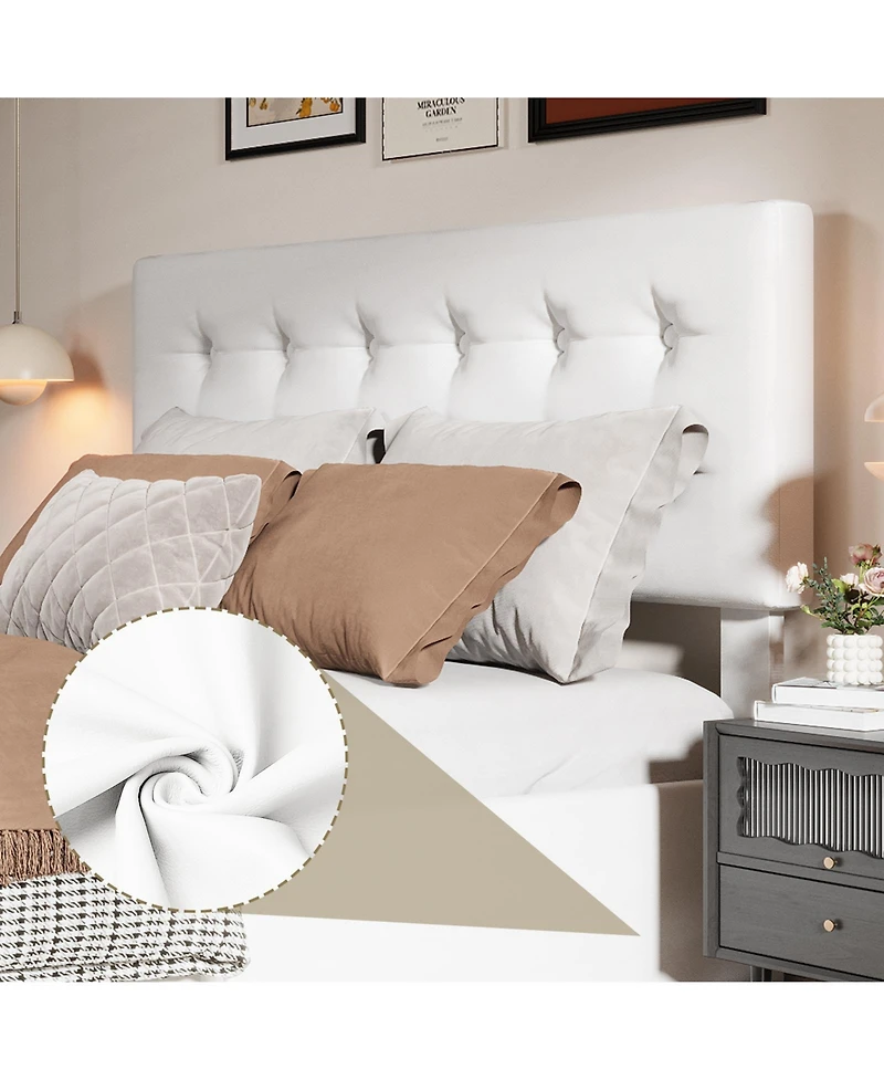 Homfan Upholstered Platform Bed Frame with 4 Storage Drawers, Button Tufted Headboard, Wooden Slats
