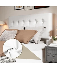 Homfan Upholstered Platform Bed Frame with 4 Storage Drawers, Button Tufted Headboard, Wooden Slats