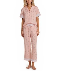 Vera Bradley Women's Iconic Twin Print Notch Top and Pajama Capri Pants, 2 Piece Set