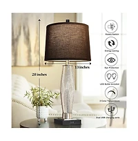 Sofucor 28-inch Table Lamps Set of 2, Bedroom Lamp with Usb A+C Charging Ports, Modern Glass Beside Lamps