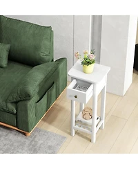 Gymax Solid Wood Side Table Rectangular Sofa Side Table with Acacia Wood Top Telephone Table