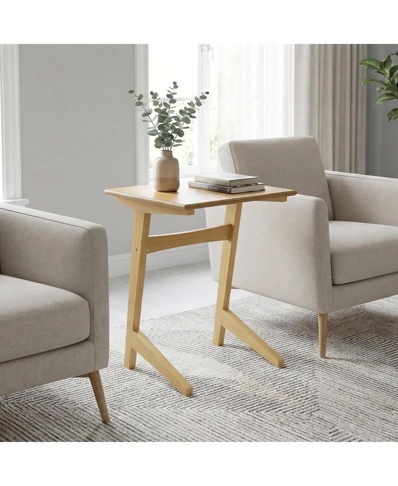 Gymax Wood Sofa Side Table Set of 2 with Wood Veneered Top and Solid Rubber Wood Frame
