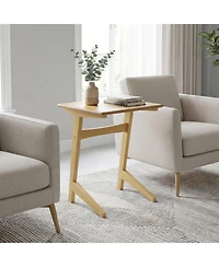 Gymax Wood Sofa Side Table Set of 2 with Wood Veneered Top and Solid Rubber Wood Frame