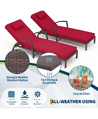 Homfan Adjustable Wicker Outdoor Chaise Lounge Chair with Wheels and Thick Washable Cushion, 5-Position Rattan Patio Recliner for Pool and Garden