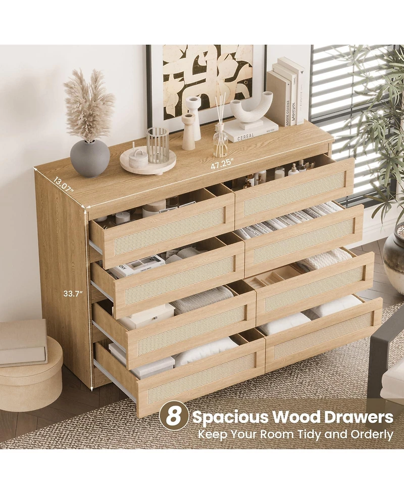 gaomon Rattan Dresser 8 Drawer Double for Bedroom