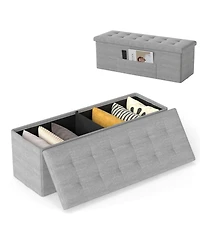Slickblue End of Bed Folding Ottoman Bench with Linen Upholstery and Hidden Storage