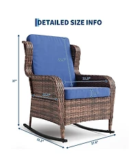 homfan Outdoor Wicker Rocking Chair with Cushions, All-Weather Patio Rocker for Porch, Deck, Balcony, or Garden
