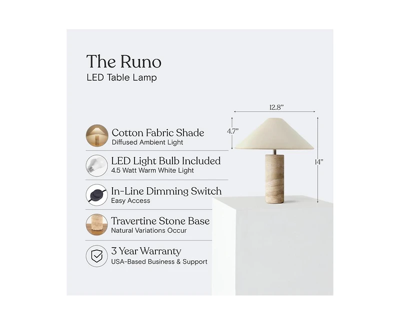 Brightech Runo Stone Led Table Lamp with Dimmer (14")