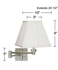 Possini Euro Design Modern Swing Arm Wall Lamp Brushed Nickel Plug-In Light Fixture Fabric Square Shade for Bedroom Bedside