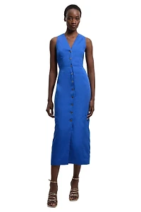 Karen Millen Women's Tailored Linen Corset Back Midi Dress