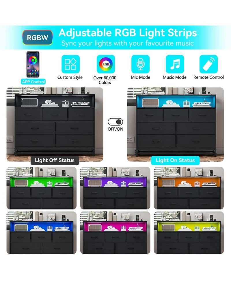 gaomon 7 Drawer Double Dresser for Bedroom with Led Lights