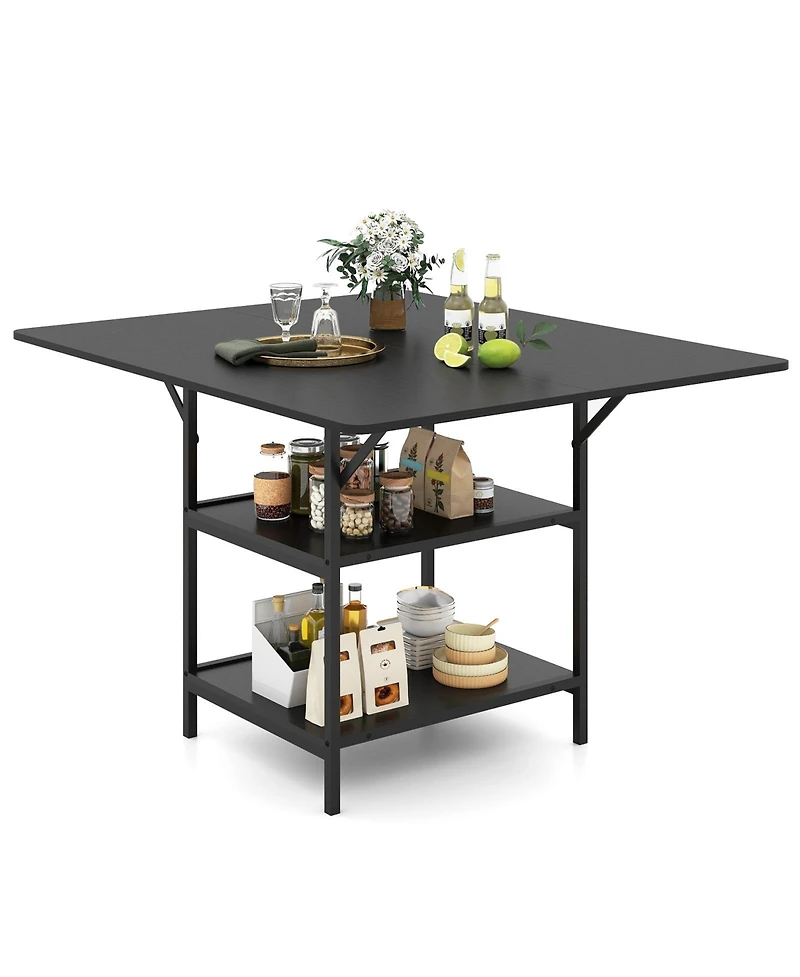 Slickblue Rectangular Kitchen Table with Open Shelves and Metal Legs 4-6 Seater