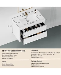 Sillysis Wall Mounted Bathroom Vanity with Glossy Resin Sink, Soft Close Drawers