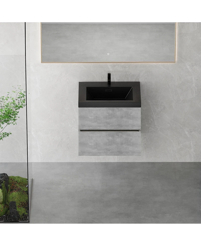 Sillysis Inch Wall Mounted Bathroom Vanity, Quartz Sand Sink, Soft Close Drawers