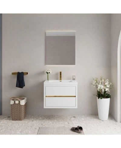 Sillysis Wall Mounted Bathroom Vanity With Glossy Resin Sink Soft Close Drawers Pre Assembled