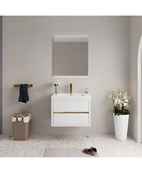 Sillysis Wall Mounted Bathroom Vanity With Glossy Resin Sink Soft Close Drawers Pre Assembled