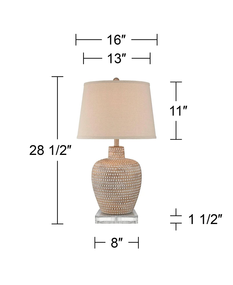 Regency Hill Glenn Rustic Farmhouse Table Lamps Set of 2 with Square Risers 28.5 Inches Tall Fabric Drum Shade for Bedroom