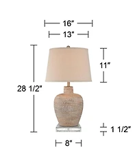 Regency Hill Glenn Rustic Farmhouse Table Lamps Set of 2 with Square Risers 28.5 Inches Tall Fabric Drum Shade for Bedroom